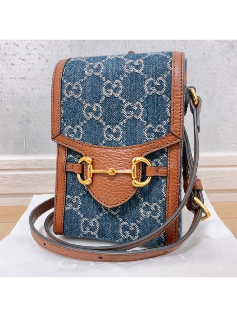 Gucci Horsebit Denim Shoulder Bag GG Mini